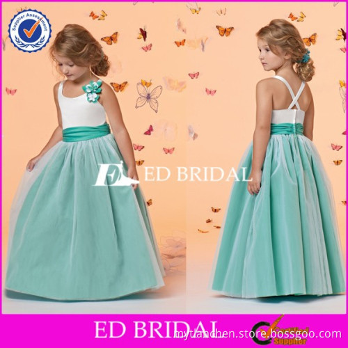 CE415 New Collection Floor Length Sleeveless Handmade Flower Green Cinderella Flower Girl Dresses
